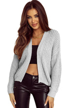 Load image into Gallery viewer, Gray Ribbed Trim Chunky Knit Sweater Cardigan
