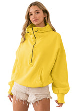 Load image into Gallery viewer, Yellow Ribbed Trim Kangaroo Pocket Zipped Hoodie
