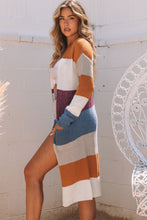 Load image into Gallery viewer, Multicolor Colorblock Open Front Long Knit Cardigan

