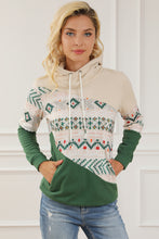 Load image into Gallery viewer, Blackish Green Geometric Color Block Patchwork Hoodie
