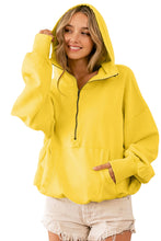 Load image into Gallery viewer, Yellow Ribbed Trim Kangaroo Pocket Zipped Hoodie
