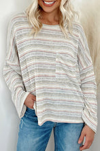 Load image into Gallery viewer, Multicolour Striped Drop Shoulder Loose Long Sleeve Knit Top
