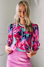 Load image into Gallery viewer, Multicolor Floral Print Ruched Sleeve Puff Sleeve Blouse
