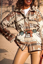 Load image into Gallery viewer, Brown Aztec Print Flap Pocket Button-up Jacket
