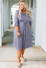 Load image into Gallery viewer, Striped Tie Waist 3/4 Sleeve Plus Size Dress
