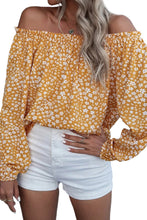 Load image into Gallery viewer, Yellow Floral Print Frill Trim Off-shoulder Lantern Sleeve Blouse
