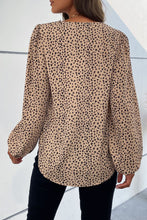 Load image into Gallery viewer, Khaki Leopard Print V Neck Puff Sleeve Blouse
