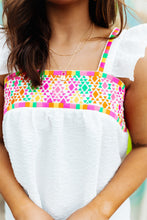 Load image into Gallery viewer, Aztec Embroidered Square Neck Ruffle Tank Top
