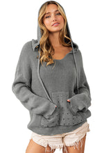 Load image into Gallery viewer, Gray Rivet Kangaroo Pocket Hooded Sweater
