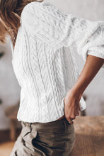 Load image into Gallery viewer, White Solid Cable Knit V-Neck Puff Sleeve Cardigan
