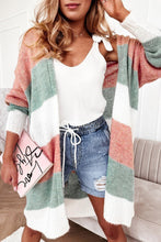 Load image into Gallery viewer, Green Colorblock Stripe Open-Front Cardigan
