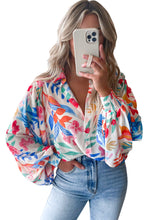 Load image into Gallery viewer, Multicolor Vibrant Floral Printed Billowy Sleeve Shirt
