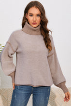 Load image into Gallery viewer, Khaki Contrast Ribbed Turtleneck Sweater
