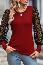 Load image into Gallery viewer, Ruby Leopard Mesh Puff Sleeve Patchwork Slim Fit Top

