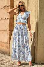 Load image into Gallery viewer, Floral Ruffled Crop Top and Maxi Skirt Set
