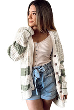 Load image into Gallery viewer, Green Colorblock Textured Knit Buttoned Cardigan
