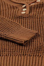 Load image into Gallery viewer, Coffee Pointelle Knit Button V Neck Drop Shoulder Sweater
