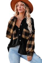 Load image into Gallery viewer, Black Plaid Patchwork Chest Pockets Oversized Shirt Jacket
