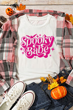 Load image into Gallery viewer, White Spooky Babe Bat Print Halloween Crewneck T Shirt
