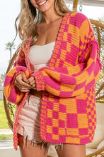 Load image into Gallery viewer, Multicolor Open Front Mixed Checkered Pattern Knit Cardigan
