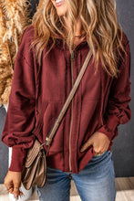 Load image into Gallery viewer, Brown Raw Edge Exposed Seam Full Zip Hoodie
