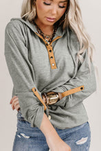 Load image into Gallery viewer, Gray Quarter Buttoned Drawstring Pullover Hoodie
