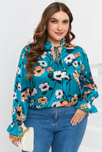 Load image into Gallery viewer, Sky Blue Floral Print V Neck Plus Size Blouse
