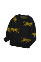 Load image into Gallery viewer, Black Cheetah Pattern Knit Round Neck Sweater
