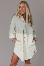 Load image into Gallery viewer, Gray Gradient Long Sleeve Button Up Raw Hem Denim Dress
