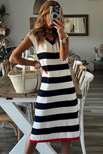 Load image into Gallery viewer, Stripe V Neck Cap Sleeve Midi Dress
