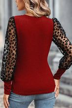 Load image into Gallery viewer, Ruby Leopard Mesh Puff Sleeve Patchwork Slim Fit Top
