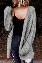 Load image into Gallery viewer, Gray Open Front Woven Texture Knitted Cardigan with Pockets
