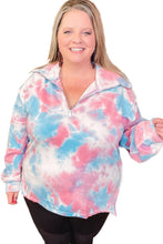 Load image into Gallery viewer, Multicolor Plus Size Tie-dye Zipped Collared Pullover Sweatshirt
