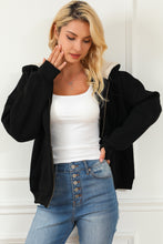 Load image into Gallery viewer, Black Sherpa Hooded Thumbhole Sleeve Zip Up Jacket
