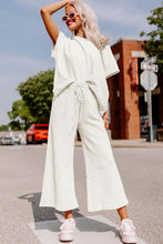 Load image into Gallery viewer, Bright White Textured Loose Fit T Shirt and Drawstring Pants Set
