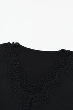 Load image into Gallery viewer, Black Hollowed Lace Splicing V Neck Loose Sweater
