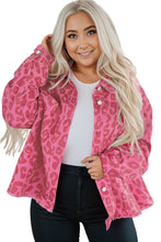 Load image into Gallery viewer, Pink Plus Size Leopard Print Button Cuffs Raw Hem Jacket
