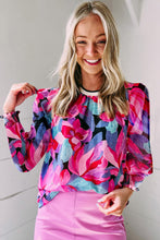 Load image into Gallery viewer, Multicolor Floral Print Ruched Sleeve Puff Sleeve Blouse
