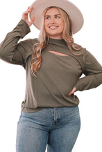 Load image into Gallery viewer, Green Plus Size Ribbed Mock Neck Peek-A-Boo Cut Out Top
