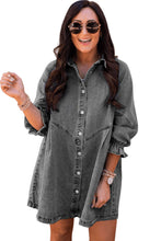Load image into Gallery viewer, Gray Buttoned Long Sleeve Denim Mini Dress

