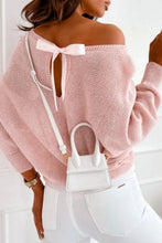 Load image into Gallery viewer, Pink Ribbon Bow Knot Dolman Sleeve Sweater
