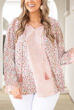 Load image into Gallery viewer, Pink Dotty Floral Patchwork Plus Size Long Sleeve Blouse
