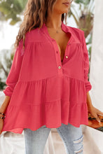 Load image into Gallery viewer, Rose Half Buttoned Ruffle Tiered Long Sleeve Blouse
