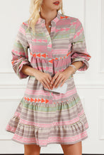 Load image into Gallery viewer, Multicolour Boho Print Puff Sleeve Buttoned Babydoll Dress
