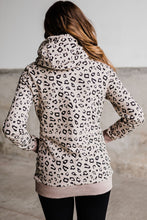 Load image into Gallery viewer, Leopard Kangaroo Pocket Drawstring High Neck Hoodie
