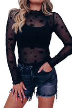 Load image into Gallery viewer, Black Star Embellished Sheer Mesh Long Sleeve Top
