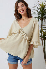 Load image into Gallery viewer, V Neck Draped Batwing Sleeve Ruffle Top
