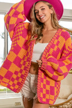 Load image into Gallery viewer, Multicolor Open Front Mixed Checkered Pattern Knit Cardigan
