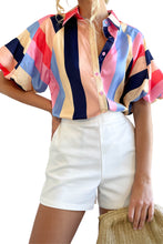 Load image into Gallery viewer, Multicolor Color Block Striped Puff Sleeve Buttoned Shirt
