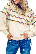 Load image into Gallery viewer, White Wavy Striped Pointelle Bishop Sleeve Sweater
